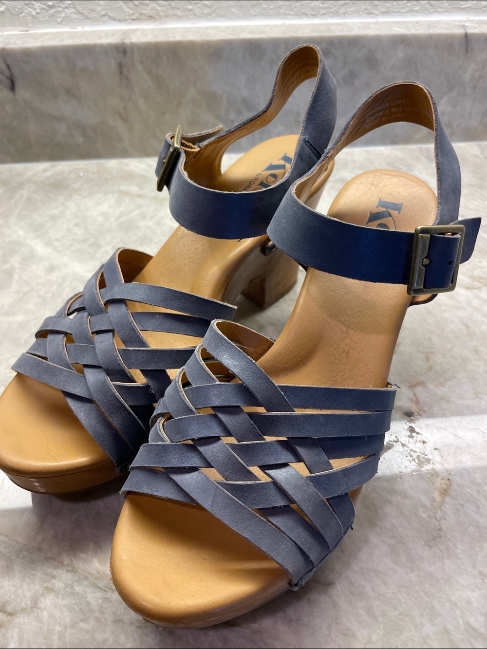 Korks Woven Strappy Slingback Sandals in Navy